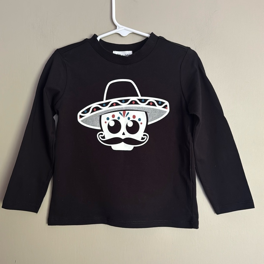 NWT- Miles the Label Day of the Dead long sleeve tee shirt, Black , size 2T
